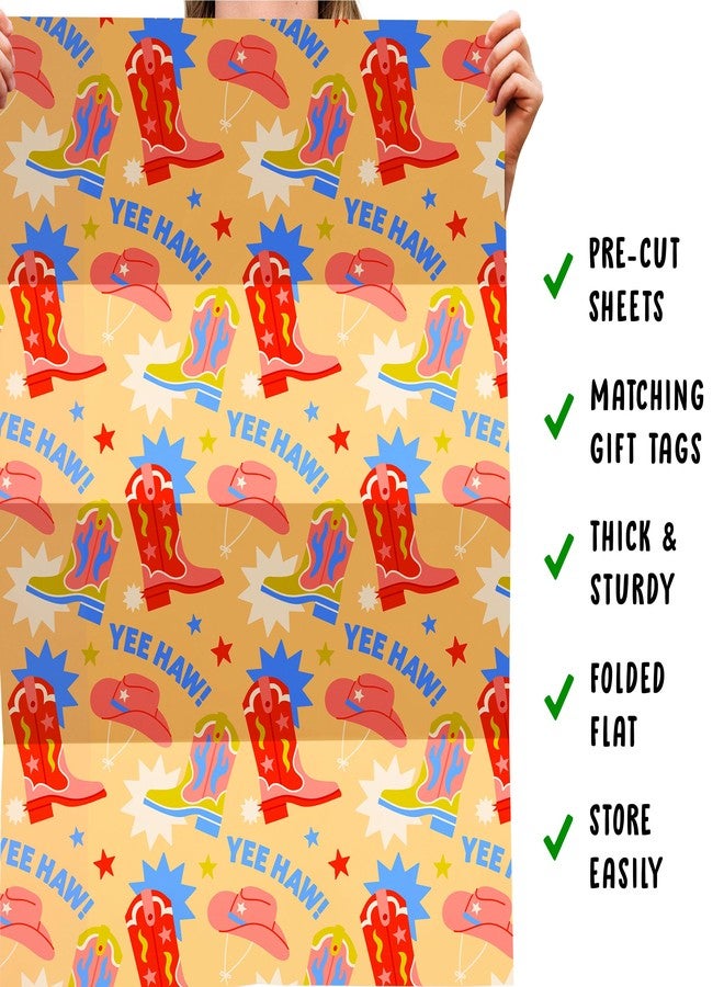 CENTRAL 23 Cowboy Wrapping Paper - 6 Sheets Of Funny Gift Wrap - Yeehaw! - Boots And Hats - For Men Women Boys Girls - Birthday Anniversary Bridal Shower - Recyclable - Image 5